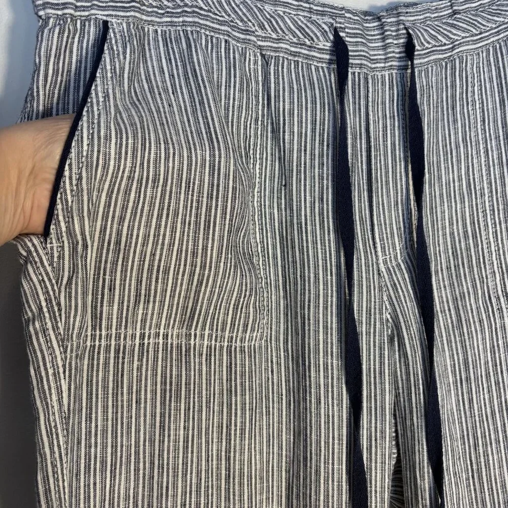 Caslon Striped 100% Linen Drawstring Pants Size L - Picture 3 of 14